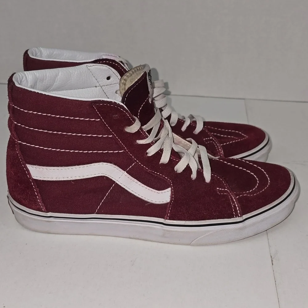Vans SK8-Hi Sneakers Color Burgundy Canvas Suede Mens Size 9 Womens Size 10.5